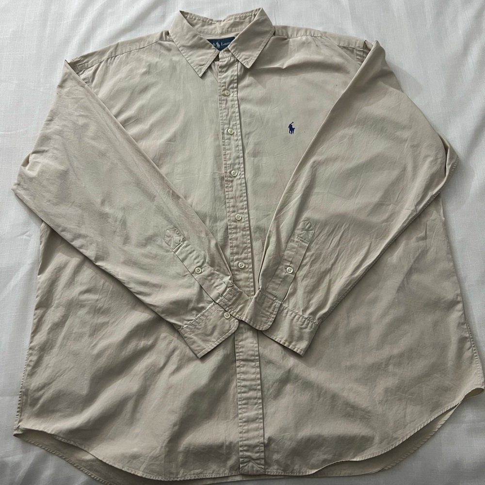 Ralph Lauren Men's Casual Beige Button Down Shirt
